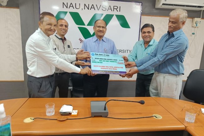 A learned council and representatives of south Gujarat Koli Patel Agriculture Graduate fraternity gathered to donate TWO Gold Medals for Undergraduate students of Agriculture and Horticulture faculty of NAU Navsari.