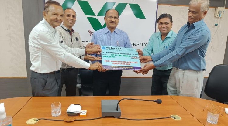 A learned council and representatives of south Gujarat Koli Patel Agriculture Graduate fraternity gathered to donate TWO Gold Medals for Undergraduate students of Agriculture and Horticulture faculty of NAU Navsari.