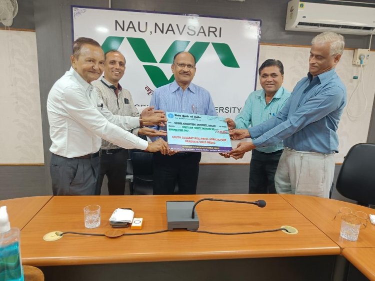 A learned council and representatives of south Gujarat Koli Patel Agriculture Graduate fraternity gathered to donate TWO Gold Medals for Undergraduate students of Agriculture and Horticulture faculty of NAU Navsari.