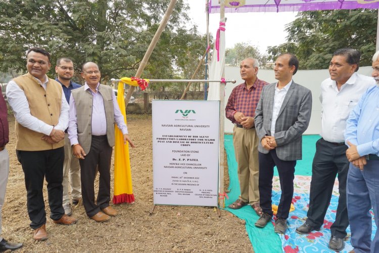The foundation stone of ‘Boys Hostel’ and ‘Bio pesticide Production Unit’ at College of Agriculture, Bharuch.
