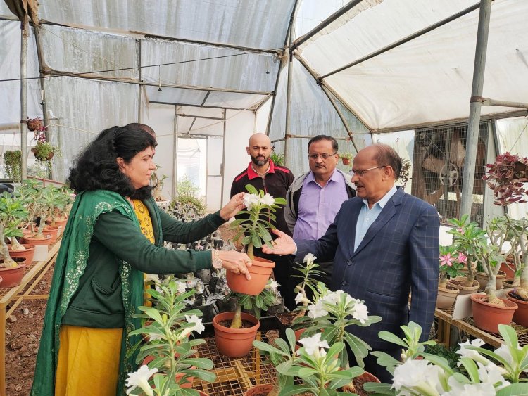 Hon'ble Vice-Chancellor Dr. Z. P. Patel visited Advance Technology Centre of soilless system for various crops at ACoH, Navsari.