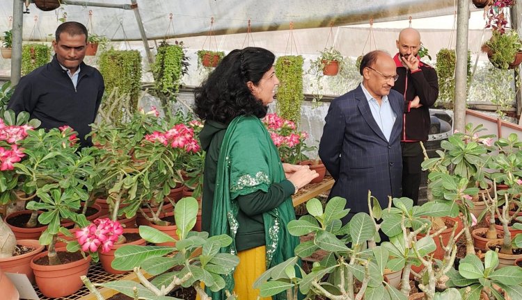 Hon'ble Vice-Chancellor Dr. Z. P. Patel visited Advance Technology Centre of soilless system for various crops at ACoH, Navsari.