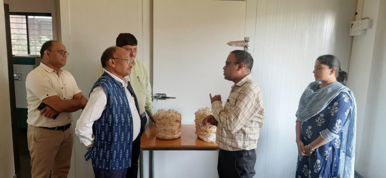 Hon’ble Vice-Chancellor Dr. Z. P. Patel visited 'Center of Excellence on Mushroom Research and Biopesticide Research & Production Unit', College of Agriculture Waghai on February 04, 2023.