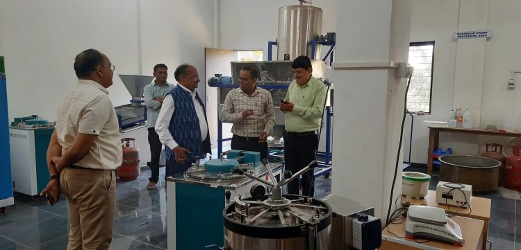 Hon’ble Vice-Chancellor Dr. Z. P. Patel visited 'Center of Excellence on Mushroom Research and Biopesticide Research & Production Unit', College of Agriculture Waghai on February 04, 2023.