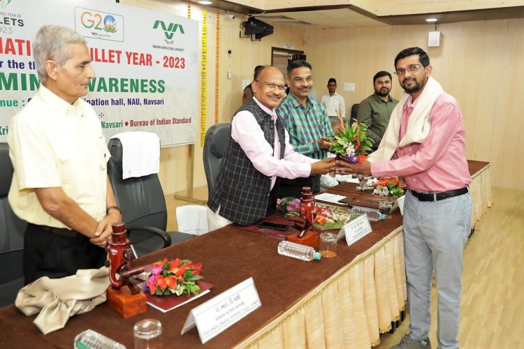 Hon’ble Vice-Chancellor Dr. Z. P. Patel inaugurated the ‘Natural Farming Awareness’ program jointly organized by KVK Navsari, KRIBHCO Surat and Bureau of Indian standards, Surat to celebrate the International Year of Millets on March 10, 2023. 