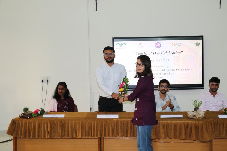 "Teachers Day" was celebrated at N. M. College of Agriculture, Navsari on September 05, 2023. Roles were switched for this precious day, students of college played as teachers and teachers were encouraging them as audience. 