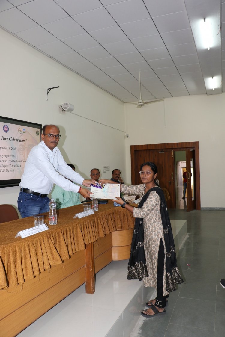 "Teachers Day" was celebrated at N. M. College of Agriculture, Navsari on September 05, 2023. Roles were switched for this precious day, students of college played as teachers and teachers were encouraging them as audience. 