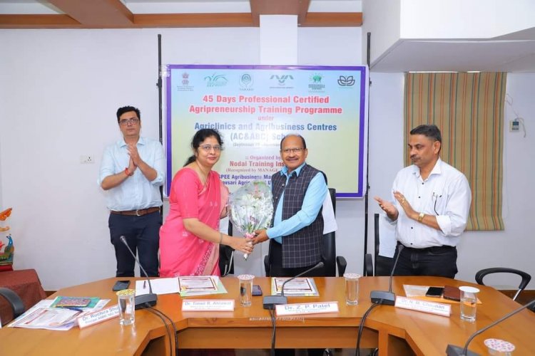 The inaugural ceremony of Second '45 Days Professional Certified Agripreneurship Training' Programme, organized by AAMMI Navsari, was held under the chairmanship of Hon’ble Vice-Chancellor Dr. Z. P. Patel on September 25, 2023.