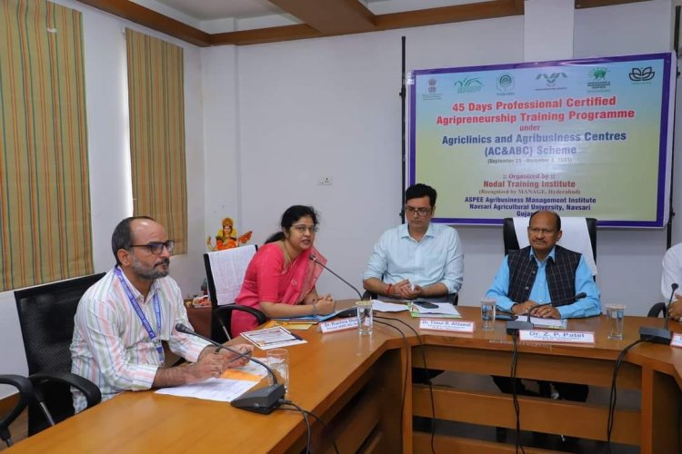 The inaugural ceremony of Second '45 Days Professional Certified Agripreneurship Training' Programme, organized by AAMMI Navsari, was held under the chairmanship of Hon’ble Vice-Chancellor Dr. Z. P. Patel on September 25, 2023.