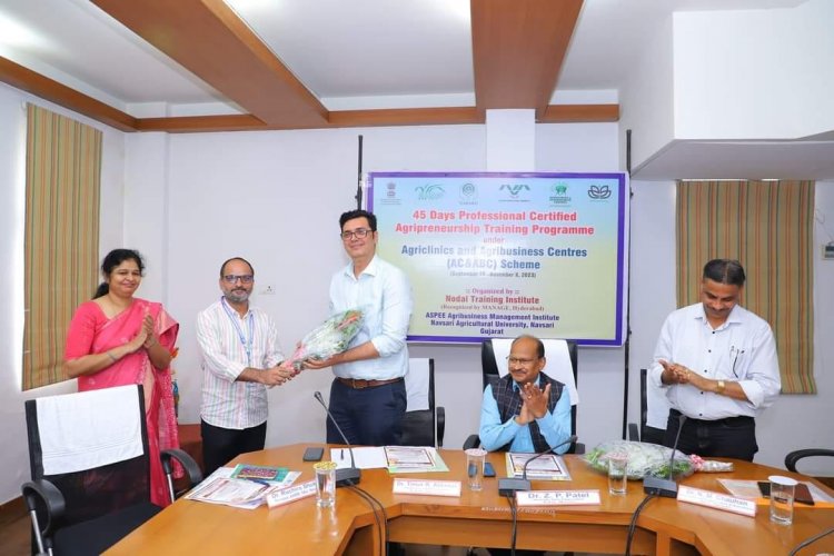 The inaugural ceremony of Second '45 Days Professional Certified Agripreneurship Training' Programme, organized by AAMMI Navsari, was held under the chairmanship of Hon’ble Vice-Chancellor Dr. Z. P. Patel on September 25, 2023.