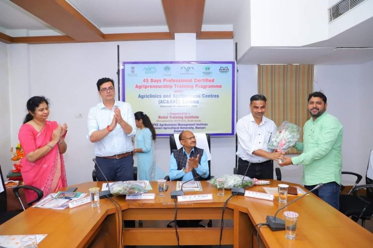 The inaugural ceremony of Second '45 Days Professional Certified Agripreneurship Training' Programme, organized by AAMMI Navsari, was held under the chairmanship of Hon’ble Vice-Chancellor Dr. Z. P. Patel on September 25, 2023.