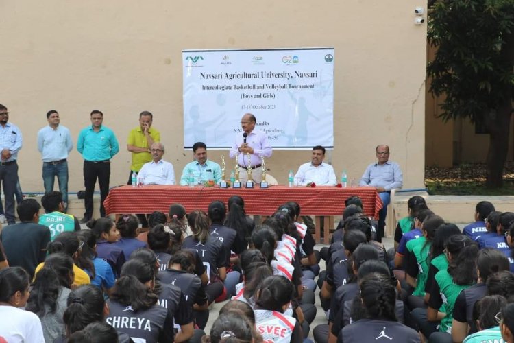 Hon'ble Vice-Chancellor Dr. Z. P. Patel inaugurated the 'Intercollegiate Basketball & Volleyball Tournament- 2023-24' of NAU Navsari on October 17, 2023. 