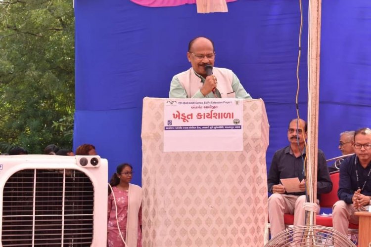 The 'CCI-ICAR-CICR Cotton BMPs Extension Pilot Project,' sponsored a 'Farmers Workshop' was organised under the chairmanship of Hon'ble Vice-Chancellor Dr. Z. P. Patel at Tuna Village, Valia Taluka, Bharuch