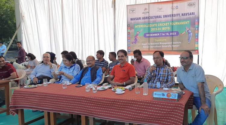 Hon’ble Vice Chancellor Dr. Z. P. Patel visited the playground of NAU for inspiring the players of NMCA and AABMI Cricket Teams just before the Final Match of the Inter Collegiate Cricket Tournament (2023-24) of NAU, Navsari on December 10, 2023.