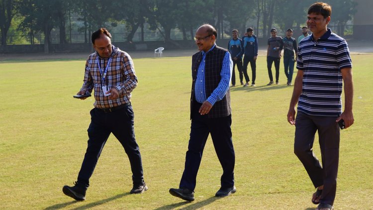 Hon’ble Vice Chancellor Dr. Z. P. Patel visited the playground of NAU for inspiring the players of NMCA and AABMI Cricket Teams just before the Final Match of the Inter Collegiate Cricket Tournament (2023-24) of NAU, Navsari on December 10, 2023.