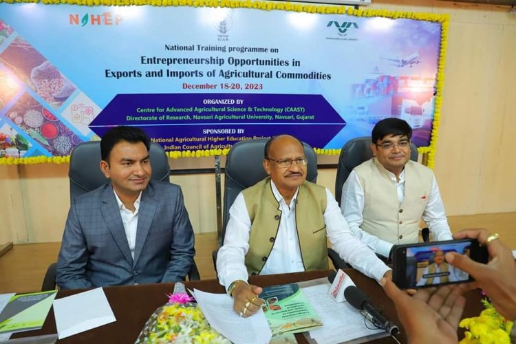 NAU Navsari, is hosting a transformative National Level Training Program on "Entrepreneurship Opportunities in Exports and Imports of Agricultural Commodities" from December 18 to 20, 2023, under the dynamic leadership of Hon’ble Vice-Chancellor, Dr. Z. P. Patel.