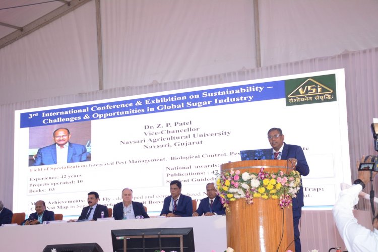 Hon'ble Vice-Chancellor Dr. Z. P. Patel chaired a Technical Session on "Pests in Sugarcane: Facts & Management Approach" at the 3rd International Conference and Exhibition on “Sustainability: Challenges & Opportunities in Global Sugar Industries” organized by the Vasantdada Sugar Institute (VSI), Pune during January 12-14, 2024.