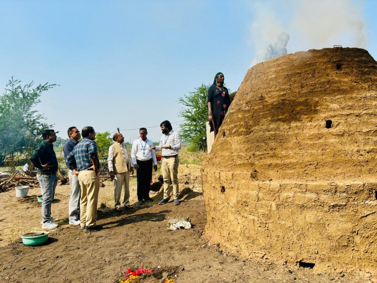 Hon'ble Vice-Chancellor Dr. Z. P. Patel along with Dr. V. R. Naik, ADR and Dr. J. M. Patel, Research Scientist, SWMRU inaugurated and lit fire to set on functioning the indigenous low cost, high efficient wood and organic matter pyrolysis Kiln to produce carbon rich stable Biochar from the ‘Prosopis juliflora’ wood at Coastal Soil Salinity Research Station, Danti on January 17, 2024