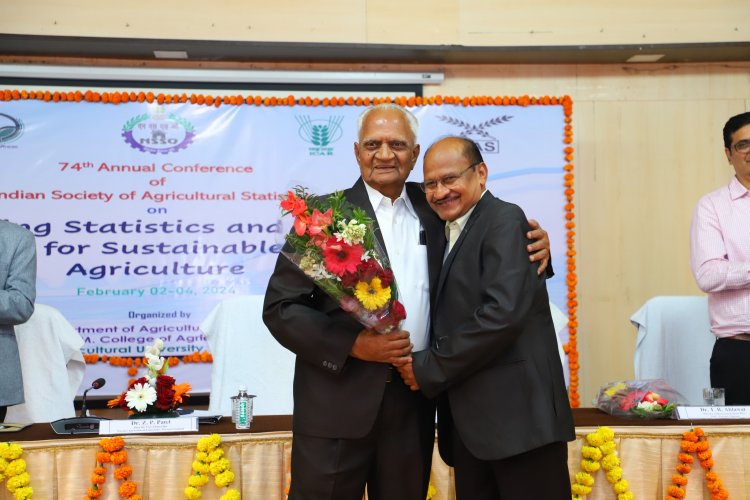 During the inaugural function of the 74th ISAS (Indian Society of Agricultural Statistics) conference held at NAU Navsari from February 02-04, 2024, Hon’ble Vice-Chancellor Dr. Z. P. Patel extended heartfelt felicitations to Dr. N. M. Patel, former principal of B. A. College of Agriculture, AAU, Anand, Gujarat.