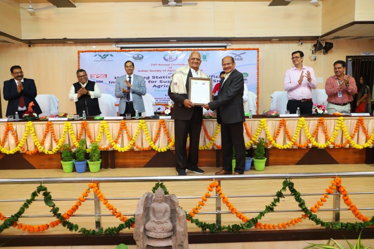 During the inaugural function of the 74th ISAS (Indian Society of Agricultural Statistics) conference held at NAU Navsari from February 02-04, 2024, Hon’ble Vice-Chancellor Dr. Z. P. Patel extended heartfelt felicitations to Dr. N. M. Patel, former principal of B. A. College of Agriculture, AAU, Anand, Gujarat.