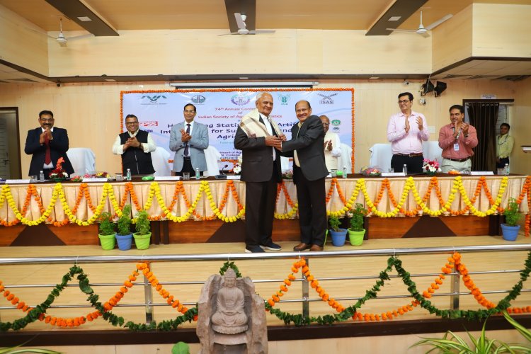 During the inaugural function of the 74th ISAS (Indian Society of Agricultural Statistics) conference held at NAU Navsari from February 02-04, 2024, Hon’ble Vice-Chancellor Dr. Z. P. Patel extended heartfelt felicitations to Dr. N. M. Patel, former principal of B. A. College of Agriculture, AAU, Anand, Gujarat.