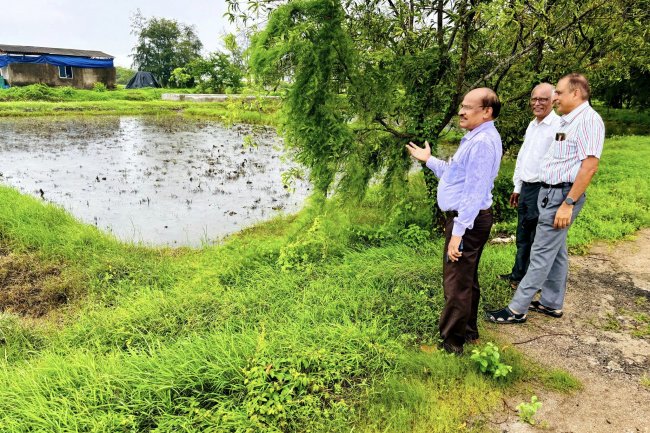 Hon'ble Vice-Chancellor Dr. Z. P. Patel visited Coastal Soil Salinity Research Station, Danti along with Dr. V. R. Naik, Associate Director of Research.