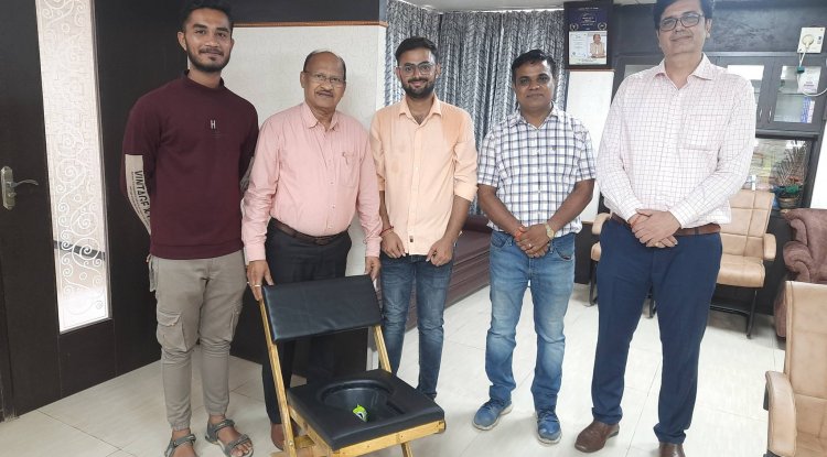 Hon'ble Vice Chancellor Dr. Z. P. Patel inaugurated a portable, multipurpose folding bamboo seat, an innovative project developed by students Mr. Hardik H. Pardava and Mr. Vishal Jotav.
