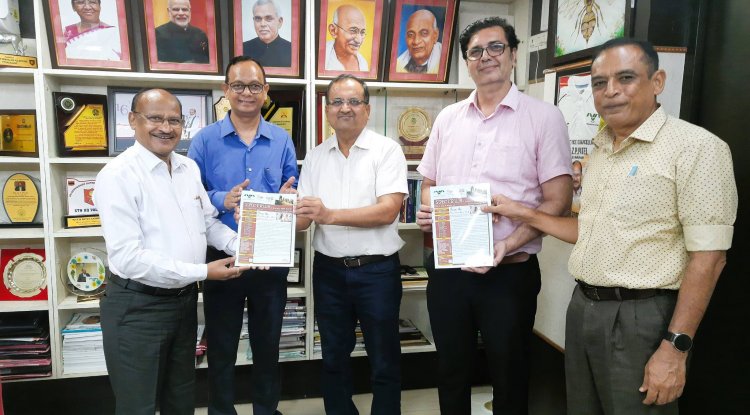Hon’ble Vice-Chancellor Dr. Z. P. Patel received 1st copy of spectrum (Quarterly News Bulletin of NAU) Vol. 18 Issue 4 Bulletin No. 41 from Dr. O. P. Sharma, Nodal Officer, Publication Cell & Dean, AABMI 
