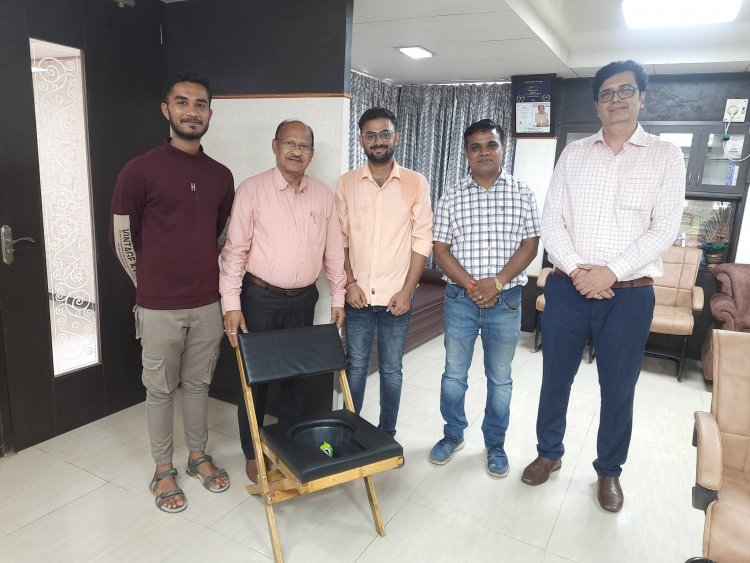 Hon'ble Vice Chancellor Dr. Z. P. Patel inaugurated a portable, multipurpose folding bamboo seat, an innovative project developed by students Mr. Hardik H. Pardava and Mr. Vishal Jotav.