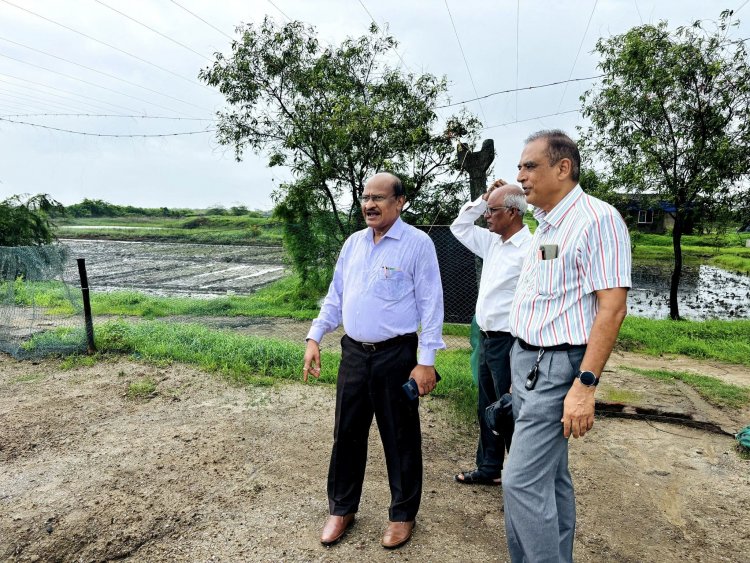 Hon'ble Vice-Chancellor Dr. Z. P. Patel visited Coastal Soil Salinity Research Station, Danti along with Dr. V. R. Naik, Associate Director of Research.