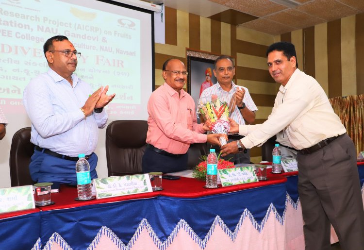 "Biodiversity is the key for developing variety of desirable traits in any fruit crops” underlined by Hon'ble Vice-Chancellor Dr. Z. P. Patel, during the inauguration of “Banana Biodiversity Fair cum Farmer Scientist interaction” on July 12, 2024  at Department of Fruit Science, ASPEE College of Horticulture, Navsari.