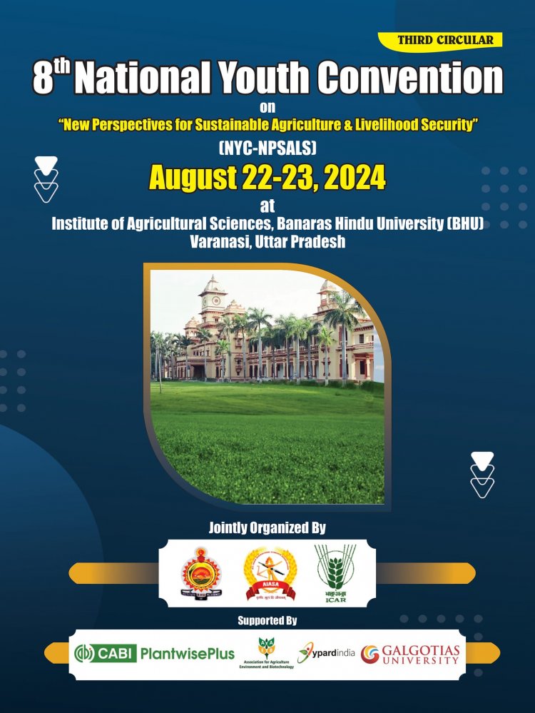 The poster for the 8th National Youth Convention of All India Agricultural Students Association (AIASA), titled “New Perspectives for Sustainable Agriculture & Livelihood Security (NYC-NPSALS)”