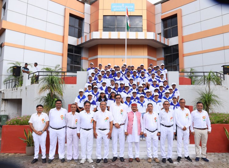 Hon’ble Vice-Chancellor Dr. Z. P. Patel hoists the National Flag at University Bhavan of NAU Navsari to celebrate the 78th Independence Day.