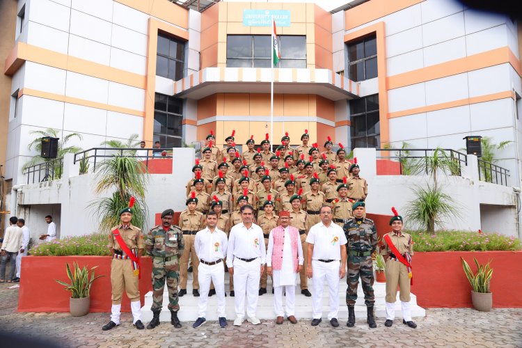 Hon’ble Vice-Chancellor Dr. Z. P. Patel hoists the National Flag at University Bhavan of NAU Navsari to celebrate the 78th Independence Day.