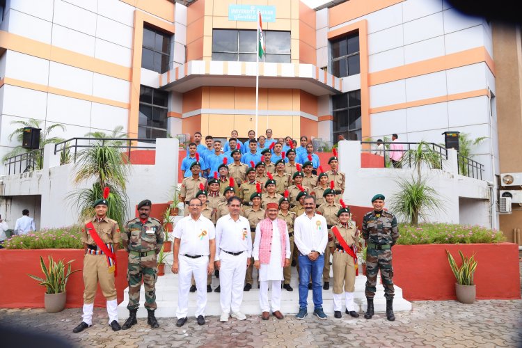 Hon’ble Vice-Chancellor Dr. Z. P. Patel hoists the National Flag at University Bhavan of NAU Navsari to celebrate the 78th Independence Day.