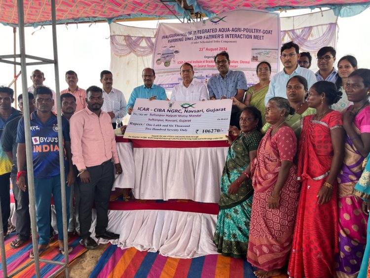 Research Centre of ICAR-CIBA, Navsari implemented an Integrated Aqua-Agri-Poultry-Goat Farming Unit at Sultanpur Village in Navsari District, on 23rd August, 2024 under the Scheduled Tribe Component (STC) for coastal tribal communities.