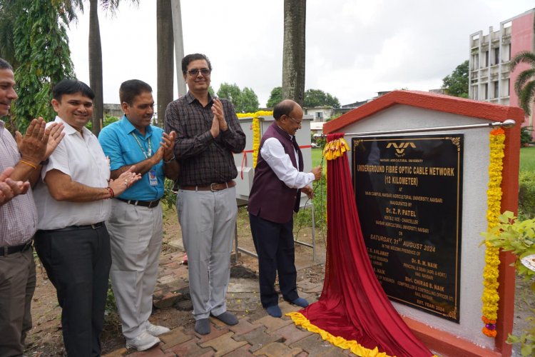 Hon'ble Vice-Chancellor Dr. Z. P. Patel, inaugurated the “UNDERGROUND FIBRE OPTIC CABLE NETWORK (12 km)” at Main Campus of NAU Navsari on August 31, 2024.