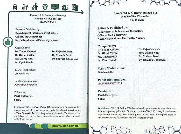 Department of Information Technology, NAU, Navsari had prepared and published the NAU E-waste Policy 2024 and NAU IT Policy 2024 under the guidance of Hon'ble Vice-Chancellor Dr. Z. P. Patel. 