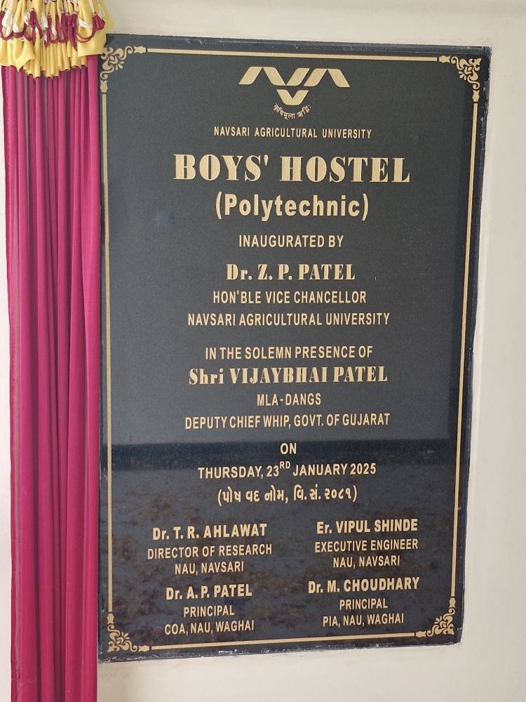 Hon’ble Vice-Chancellor Dr. Z. P. Patel inaugurated the newly constructed Boys' hostel for Polytechnic students at College of Agriculture, Waghai on January 23, 2025 