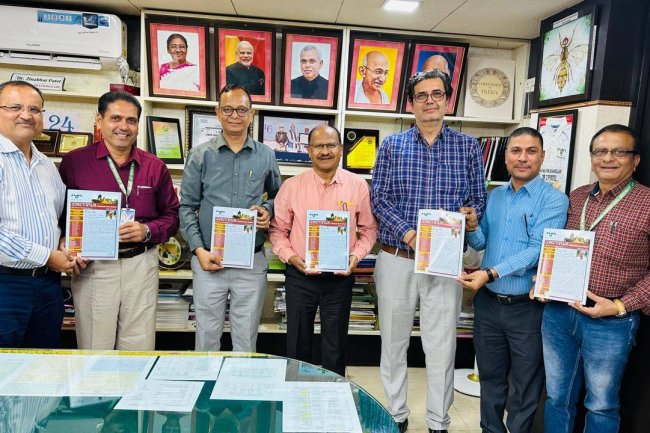 Hon’ble Vice-Chancellor Dr. Z. P. Patel received 1st copy of spectrum (Quarterly News Bulletin of NAU) Vol. 19 Issue 2 Bulletin No. 43 from Dr. O. P. Sharma, Nodal Officer, Publication Cell & Dean, AABMI. 