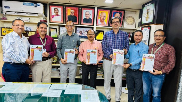 Hon’ble Vice-Chancellor Dr. Z. P. Patel received 1st copy of spectrum (Quarterly News Bulletin of NAU) Vol. 19 Issue 2 Bulletin No. 43 from Dr. O. P. Sharma, Nodal Officer, Publication Cell & Dean, AABMI. 