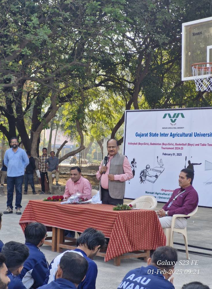 Hon'ble Vice-Chancellor Dr. Z. P. Patel officially inaugurated the Gujarat State Inter Agricultural University Volleyball (Boys/Girls), Badminton (Boys/Girls), Basketball (Boys) and Table Tennis (Girls) Tournament 2024-25 on February 01, 2025. 