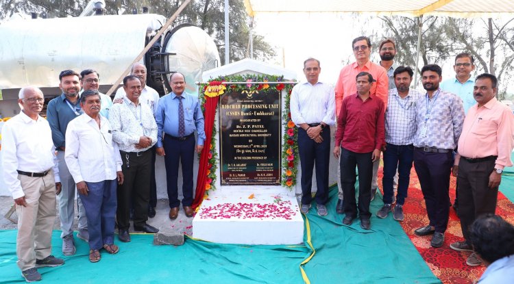 On April 2, 2025, Hon’ble Vice Chancellor Dr. Z. P. Patel inaugurated the Office-cum-Laboratory Building and Biochar Processing Unit at the Coastal Soil Salinity Research Station, Danti-Umbharat