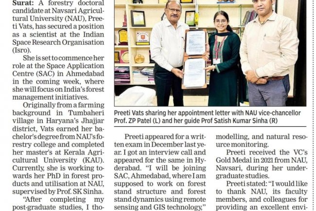 NAU PHD Scholar Selected as scientist for ISRO