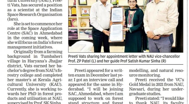 NAU PHD Scholar Selected as scientist for ISRO