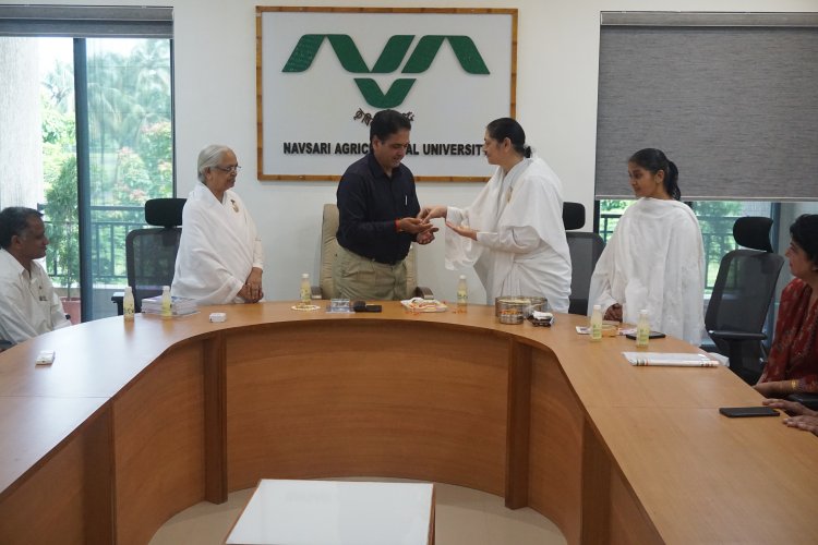The Raksha Bandhan programme was celebrated today at Kulpati Bhavan, Navsari Agricultural University, in an atmosphere of peace, spirituality and goodwill.