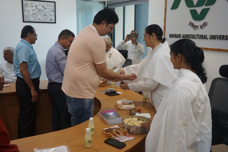 The Raksha Bandhan programme was celebrated today at Kulpati Bhavan, Navsari Agricultural University, in an atmosphere of peace, spirituality and goodwill.