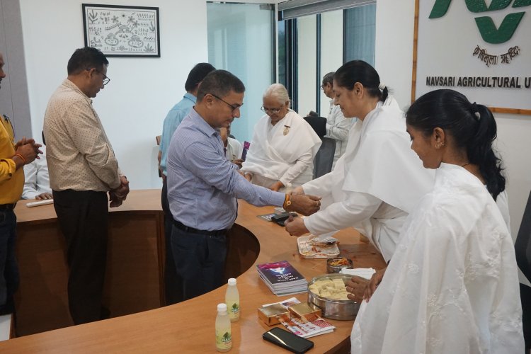 The Raksha Bandhan programme was celebrated today at Kulpati Bhavan, Navsari Agricultural University, in an atmosphere of peace, spirituality and goodwill.