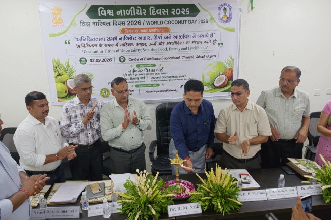 World Coconut Day 2026 was celebrated with a one-day zonal seminar on the theme “Coconut in Times of Uncertainty: Securing Food, Energy and Livelihoods on 2 September 2026 at the Centre of Excellence, Chanvai, Valsad,”