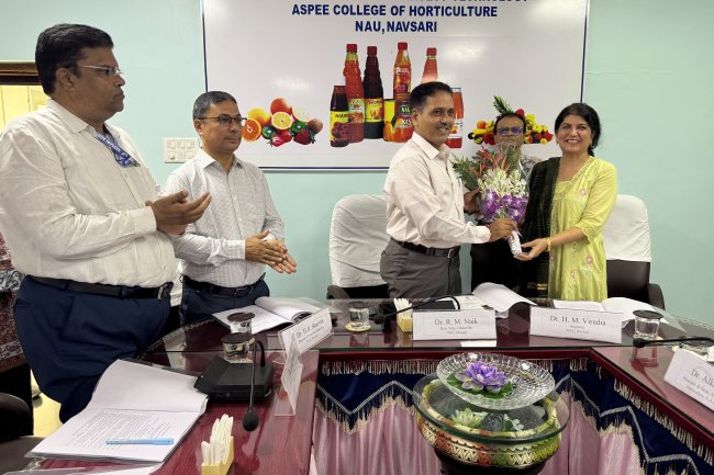Hon’ble Vice-Chancellor Dr. R. M. Naik presided over the Board of Studies Meeting of the Faculty of Horticulture, Navsari Agricultural University held on 11 September 2026 at the Conference Hall of the Department of Postharvest Technology, ASPEE College of Horticulture.